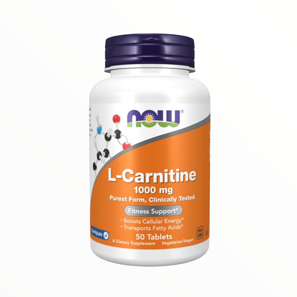 NOW L-Carnitine 1000mg – 50 Tablets | Fat Burning, Energy & Metabolism Support