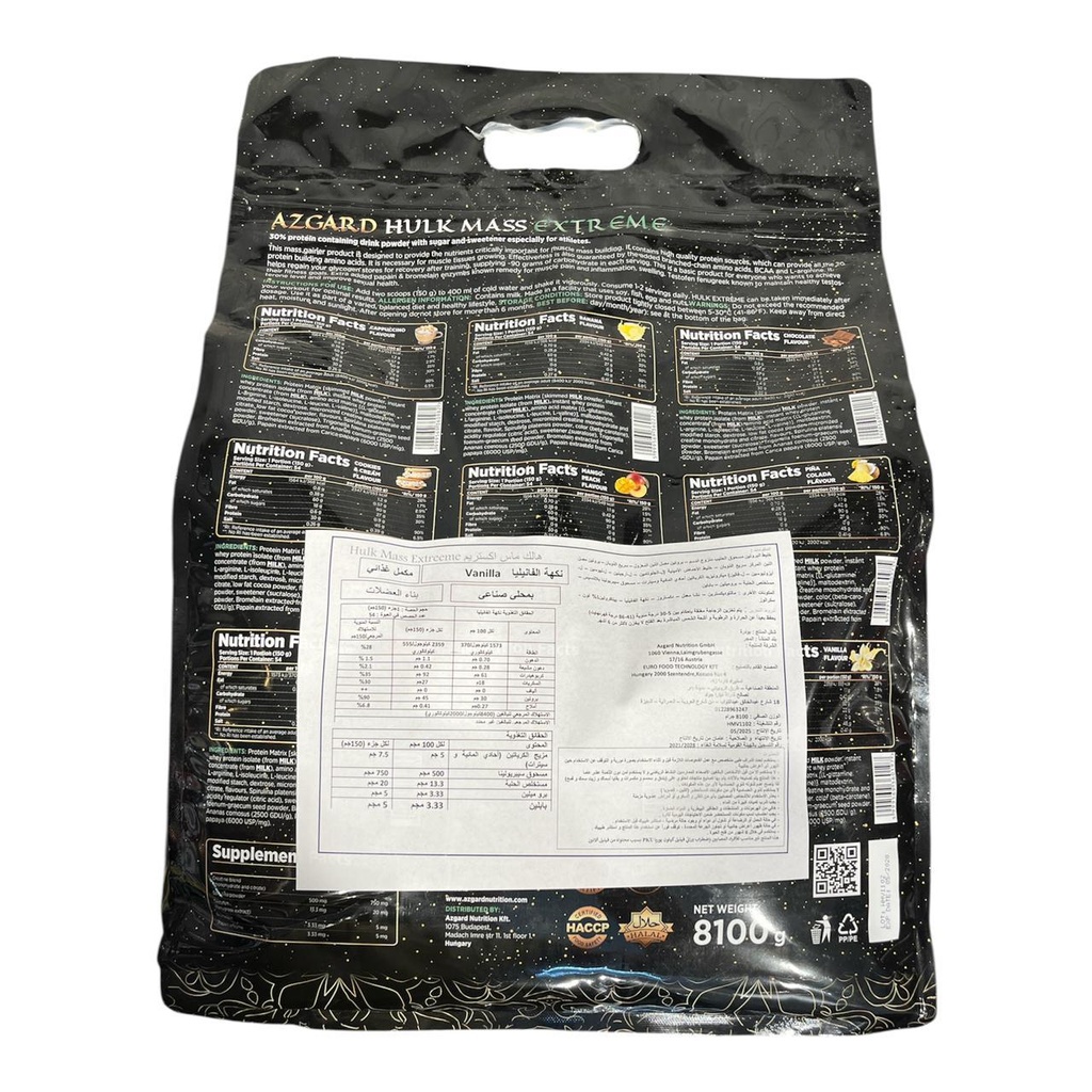 Azgard Hulk Mass 8.1kg (54 Servings) | Extreme Mass Gainer for Size, Strength & Recovery|In Power Fit Supplements Egypt