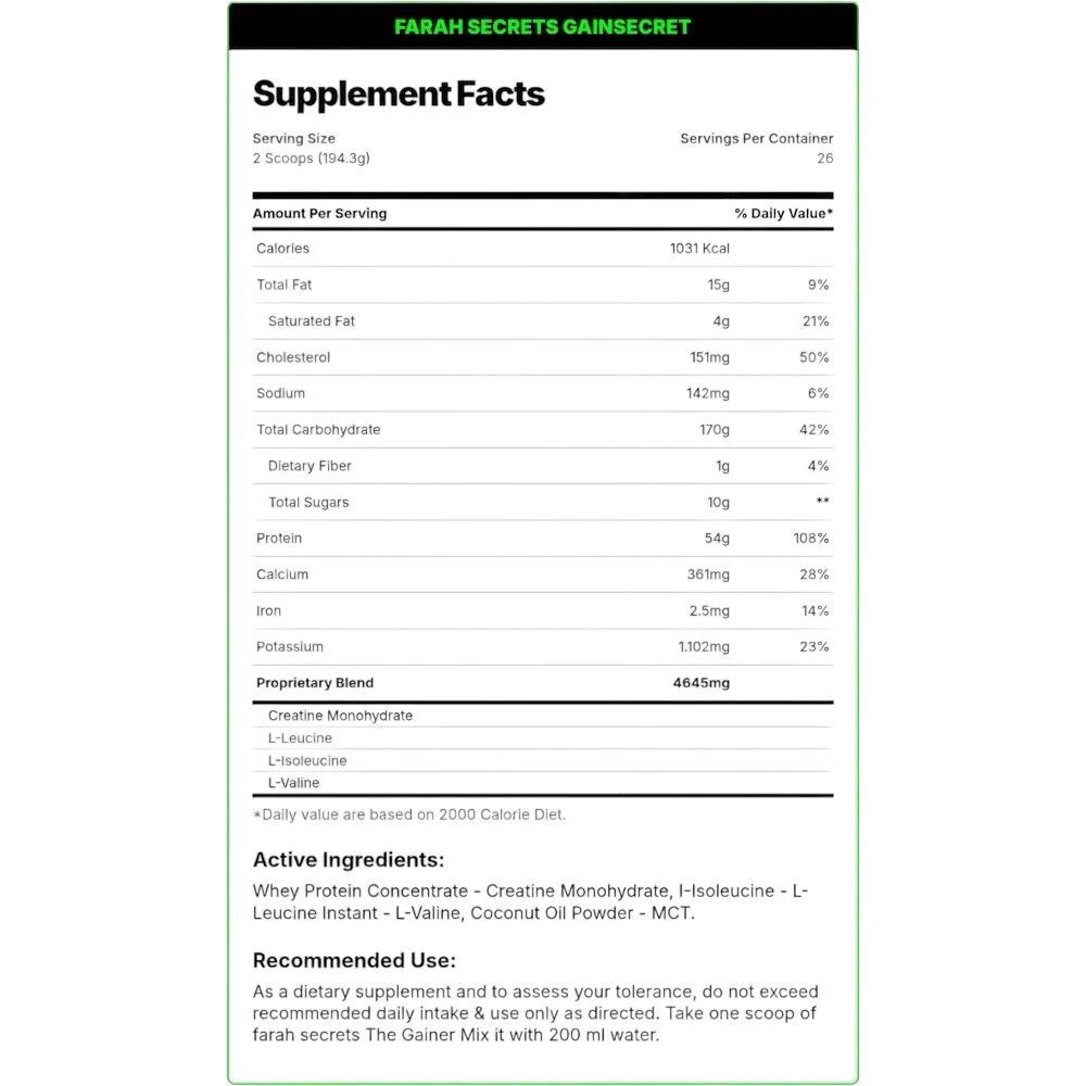 Farah Secrets Mass Gainer – Best Weight Gainer Supplement in Egypt-5KG|25-SRV