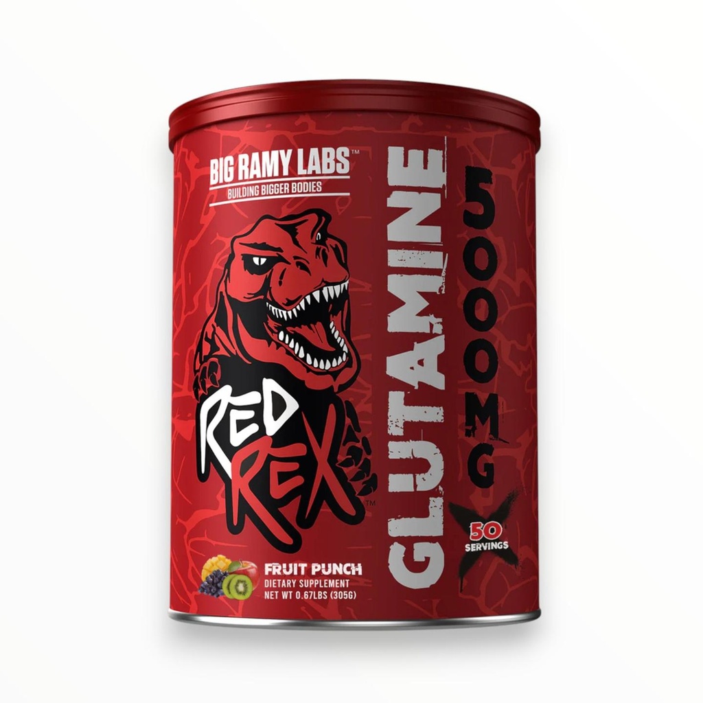 Big Ramy Labs Red Rex Glutamine – Muscle Recovery & Endurance Support, Fruit Punch, 300g (50 Servings)