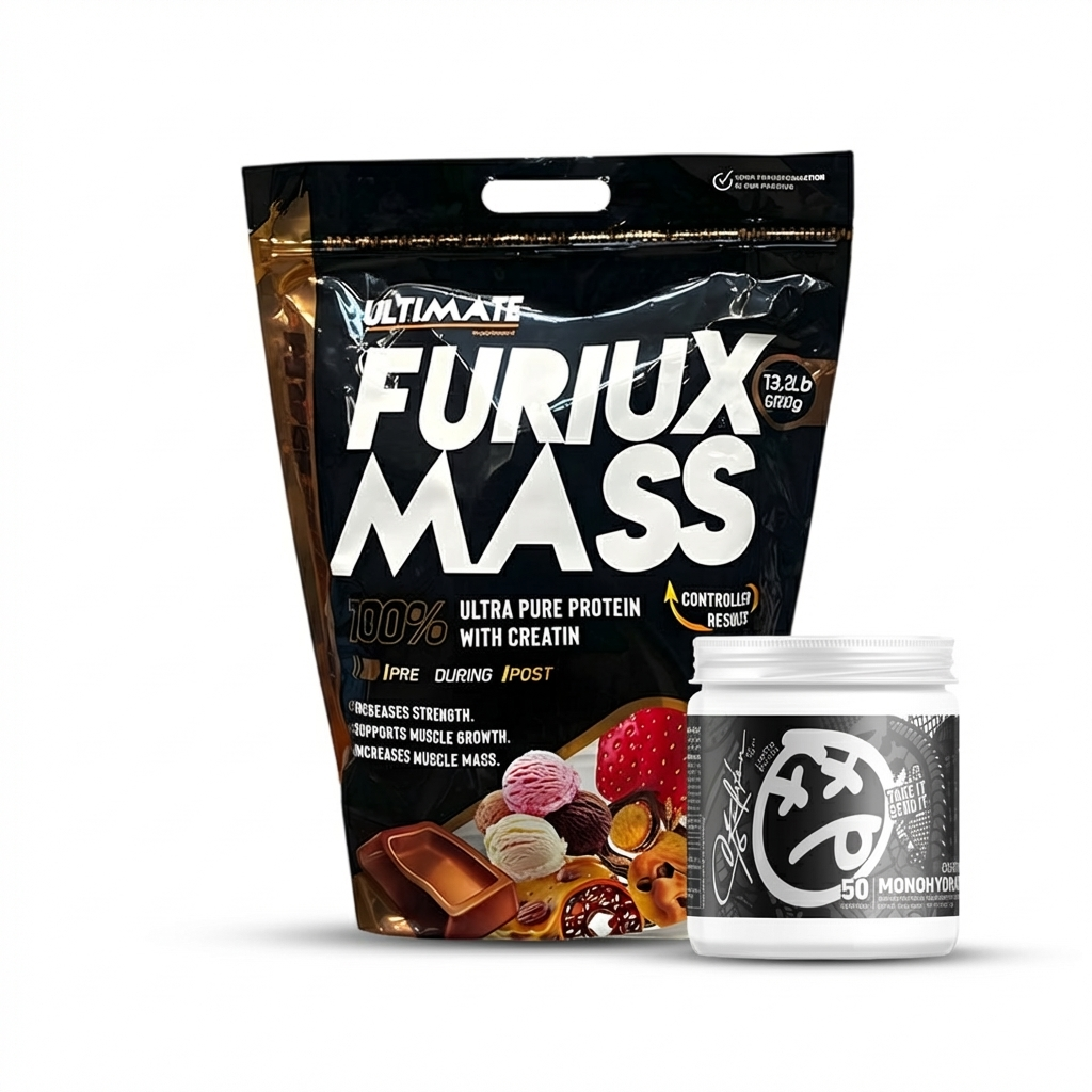 Furiox Mass Gainer Ultimate Supplement (6kg) + Skeleton Creatine Monohydrate (50 Servings) – Extreme Bulking Stack |