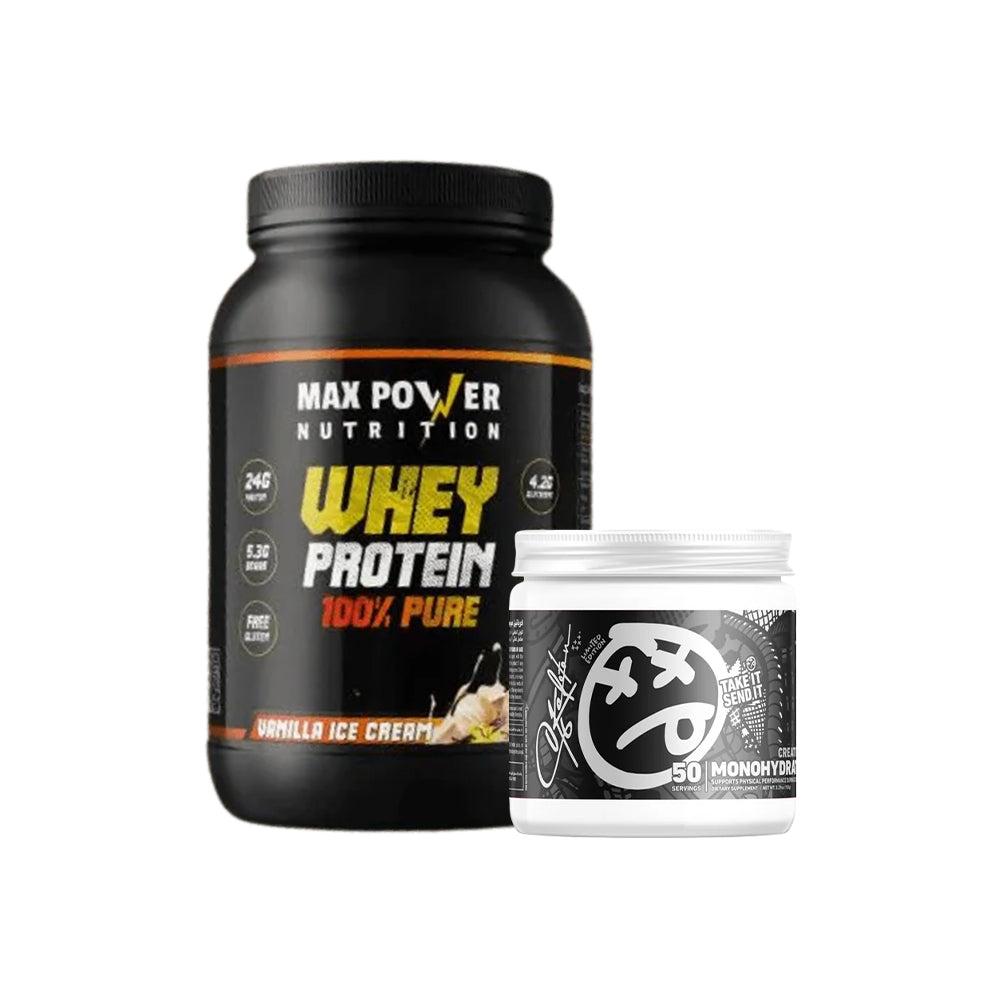 Max Power Whey Protein 100% Pure (24g Protein) + Creatine Monohydrate – Muscle Growth Stack