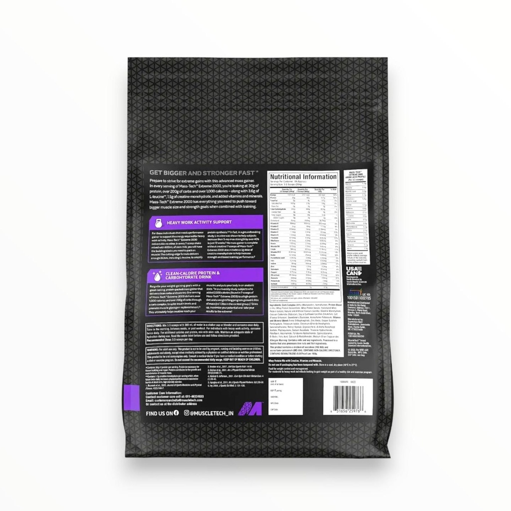 MuscleTech Mass Tech Extreme 2000 Mass Gainer – High Calorie Weight & Muscle Gain Protein with Creatine (Triple Chocolate Brownie)