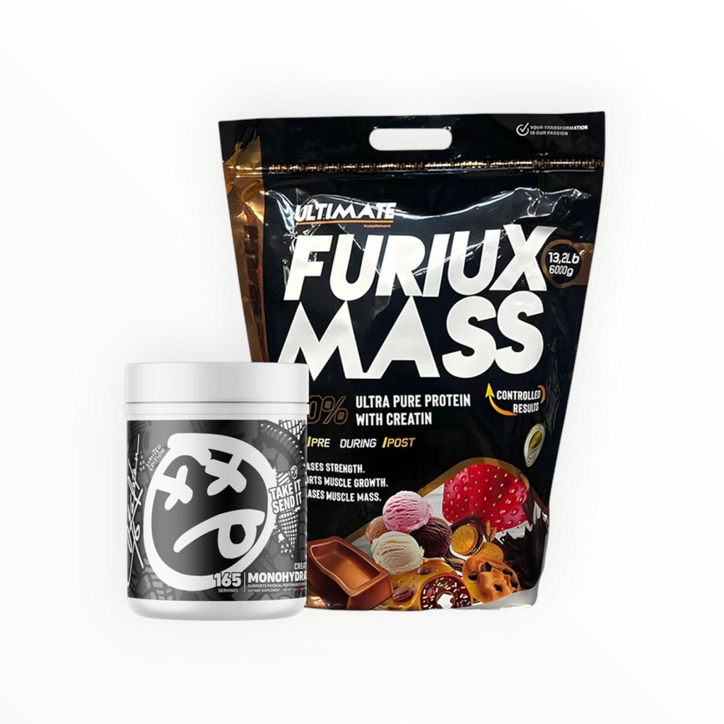 [ULT0033] Ultimate Furux Mass 6kg (13.2lb) + Creatine Monohydrate 165 Servings – Advanced Muscle Bulking & Strength Stack